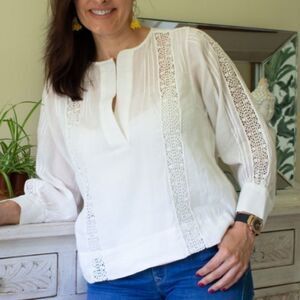 Zara Cream Lace Accent Blouse